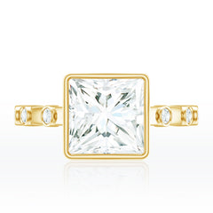 Bezel Set Moissanite Princess Cut Engagement Ring with Spaced Accent