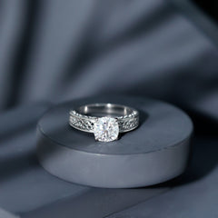 8 MM Cushion Cut Moissanite Engagement Ring with Filigree Details