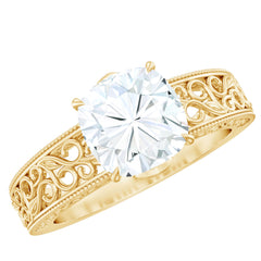 8 MM Cushion Cut Moissanite Engagement Ring with Filigree Details