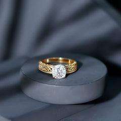 8 MM Cushion Cut Moissanite Engagement Ring with Filigree Details