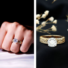 8 MM Cushion Cut Moissanite Engagement Ring with Filigree Details