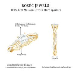 Princess Cut Moissanite Braided Engagement Ring for Women