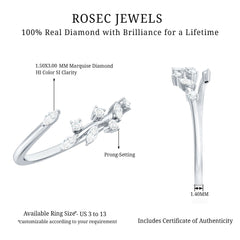 Marquise and Round Shape Natural Diamond Leaf Wrap Ring