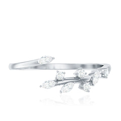 Marquise and Round Shape Natural Diamond Leaf Wrap Ring