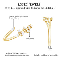 Marquise and Round Shape Natural Diamond Leaf Wrap Ring