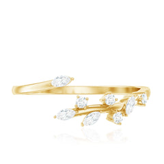 Marquise and Round Shape Natural Diamond Leaf Wrap Ring