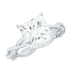 8 MM Certified Princess Cut Moissanite Engagement Ring with Hidden Halo