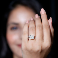8 MM Certified Princess Cut Moissanite Engagement Ring with Hidden Halo