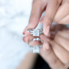 8 MM Certified Princess Cut Moissanite Engagement Ring with Hidden Halo
