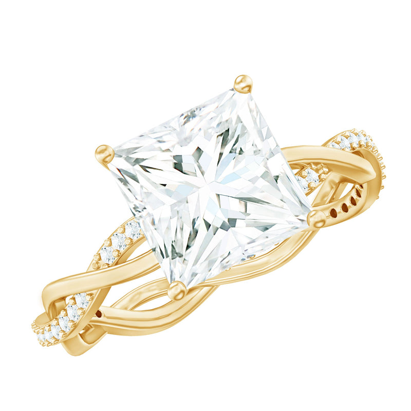 8 MM Certified Princess Cut Moissanite Engagement Ring with Hidden Halo