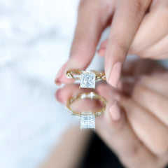 8 MM Certified Princess Cut Moissanite Engagement Ring with Hidden Halo