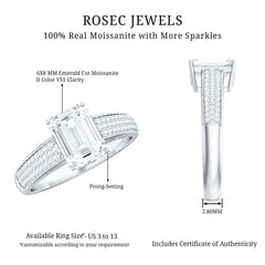 Emerald Cut Moissanite Side Stone Engagement Ring