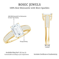 Emerald Cut Moissanite Side Stone Engagement Ring