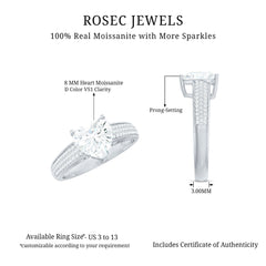 Certified Moissanite Heart Engagement Ring with Side Stones