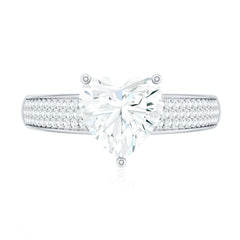 Certified Moissanite Heart Engagement Ring with Side Stones