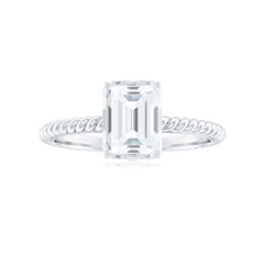 Emerald Cut Moissanite Engagement Ring with Twisted Rope Design