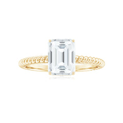 Emerald Cut Moissanite Engagement Ring with Twisted Rope Design
