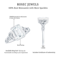 Bezel Set Emerald Cut Moissanite Celtic Engagement Ring