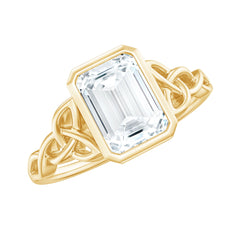 Bezel Set Emerald Cut Moissanite Celtic Engagement Ring