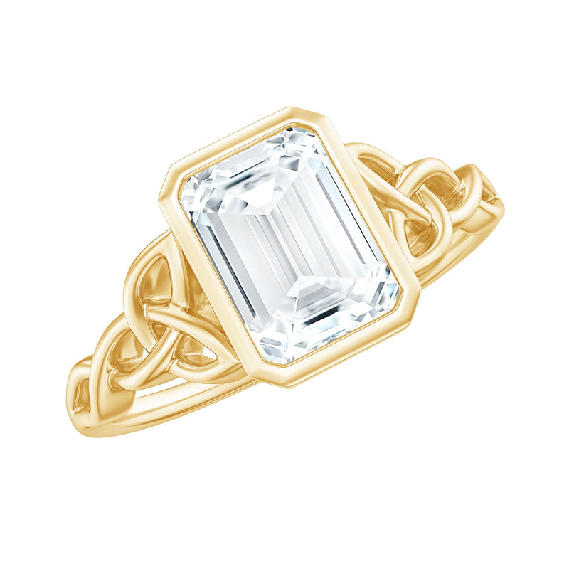 Bezel Set Emerald Cut Moissanite Celtic Engagement Ring