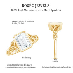 Bezel Set Emerald Cut Moissanite Celtic Engagement Ring
