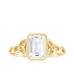 Bezel Set Emerald Cut Moissanite Celtic Engagement Ring