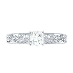 Princess Cut Solitaire Moissanite Filigree Engagement Ring