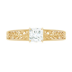 Princess Cut Solitaire Moissanite Filigree Engagement Ring
