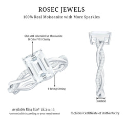 Emerald Cut Moissanite Solitaire Engagement Ring with Braided Band