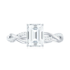 Emerald Cut Moissanite Solitaire Engagement Ring with Braided Band