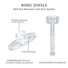 Certified Moissanite Oblong Engagement Ring in Double Prong Setting