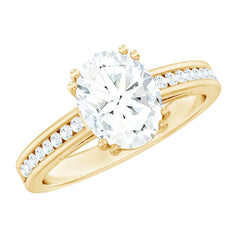 Certified Moissanite Oblong Engagement Ring in Double Prong Setting
