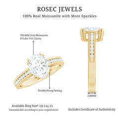 Certified Moissanite Oblong Engagement Ring in Double Prong Setting