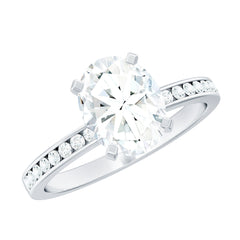 7X9 MM Solitaire Moissanite Oval Engagement Ring with Channel Set