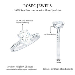 7X9 MM Solitaire Moissanite Oval Engagement Ring with Channel Set