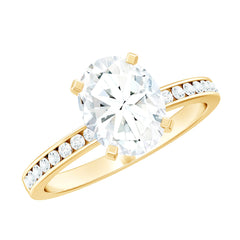 7X9 MM Solitaire Moissanite Oval Engagement Ring with Channel Set