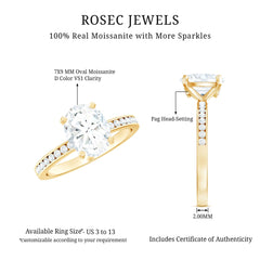 7X9 MM Solitaire Moissanite Oval Engagement Ring with Channel Set