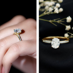 7X9 MM Solitaire Moissanite Oval Engagement Ring with Channel Set