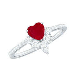 Designer Ruby Heart Solitaire Ring with Diamond Side Stones