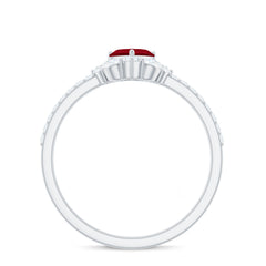 Designer Ruby Heart Solitaire Ring with Diamond Side Stones
