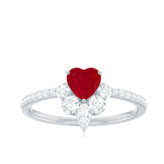 Designer Ruby Heart Solitaire Ring with Diamond Side Stones