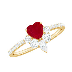 Designer Ruby Heart Solitaire Ring with Diamond Side Stones