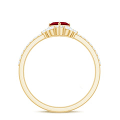 Designer Ruby Heart Solitaire Ring with Diamond Side Stones
