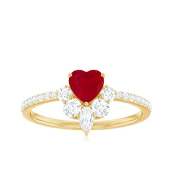 Designer Ruby Heart Solitaire Ring with Diamond Side Stones