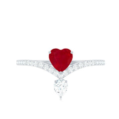Designer Ruby Heart Engagement Ring with Diamond