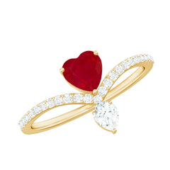 Designer Ruby Heart Engagement Ring with Diamond