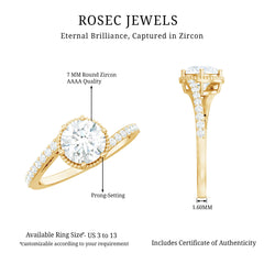 Round Cut Solitaire Zircon Bypass Engagement Ring