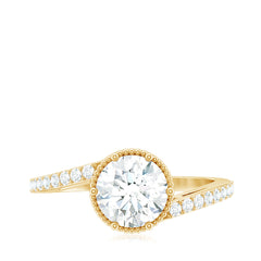 Round Cut Solitaire Zircon Bypass Engagement Ring