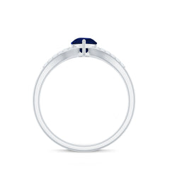 Pear Cut Solitaire Blue Sapphire Split Shank Ring with Diamond