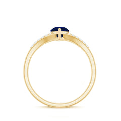 Pear Cut Solitaire Blue Sapphire Split Shank Ring with Diamond